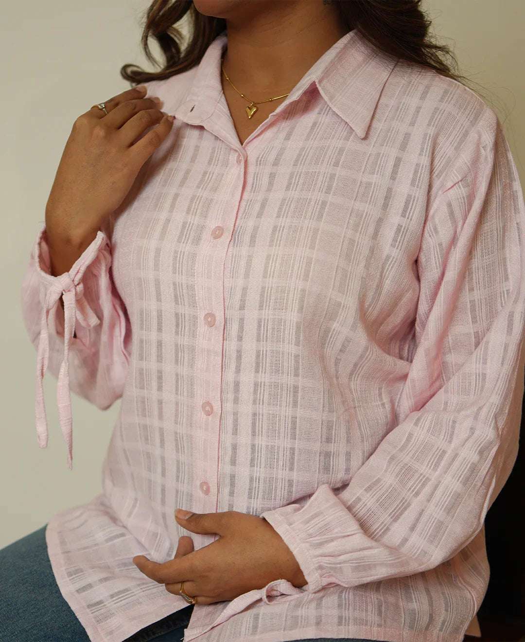 Self Pattern Loose Fit with Balloon Sleeve Shirt