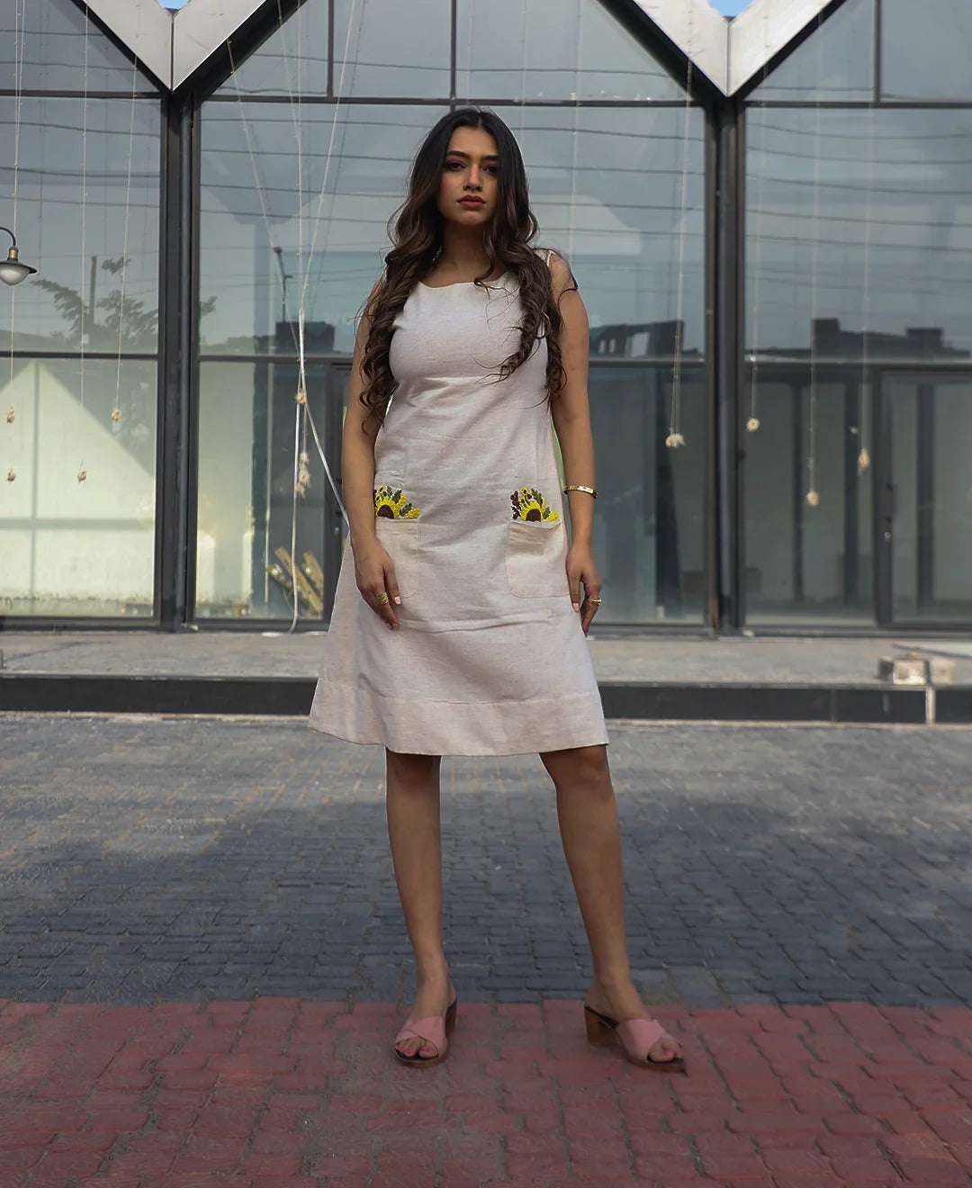 The Half Bloom Pure Cotton Boat Neck A-Line Dress