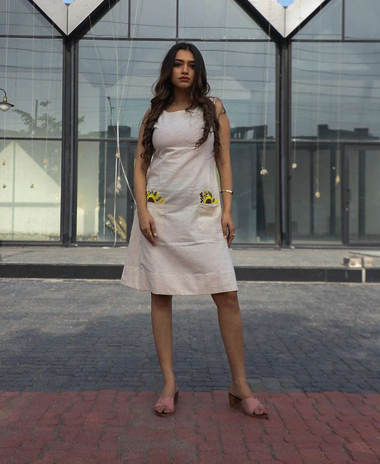 The Half Bloom Pure Cotton Boat Neck A-Line Dress