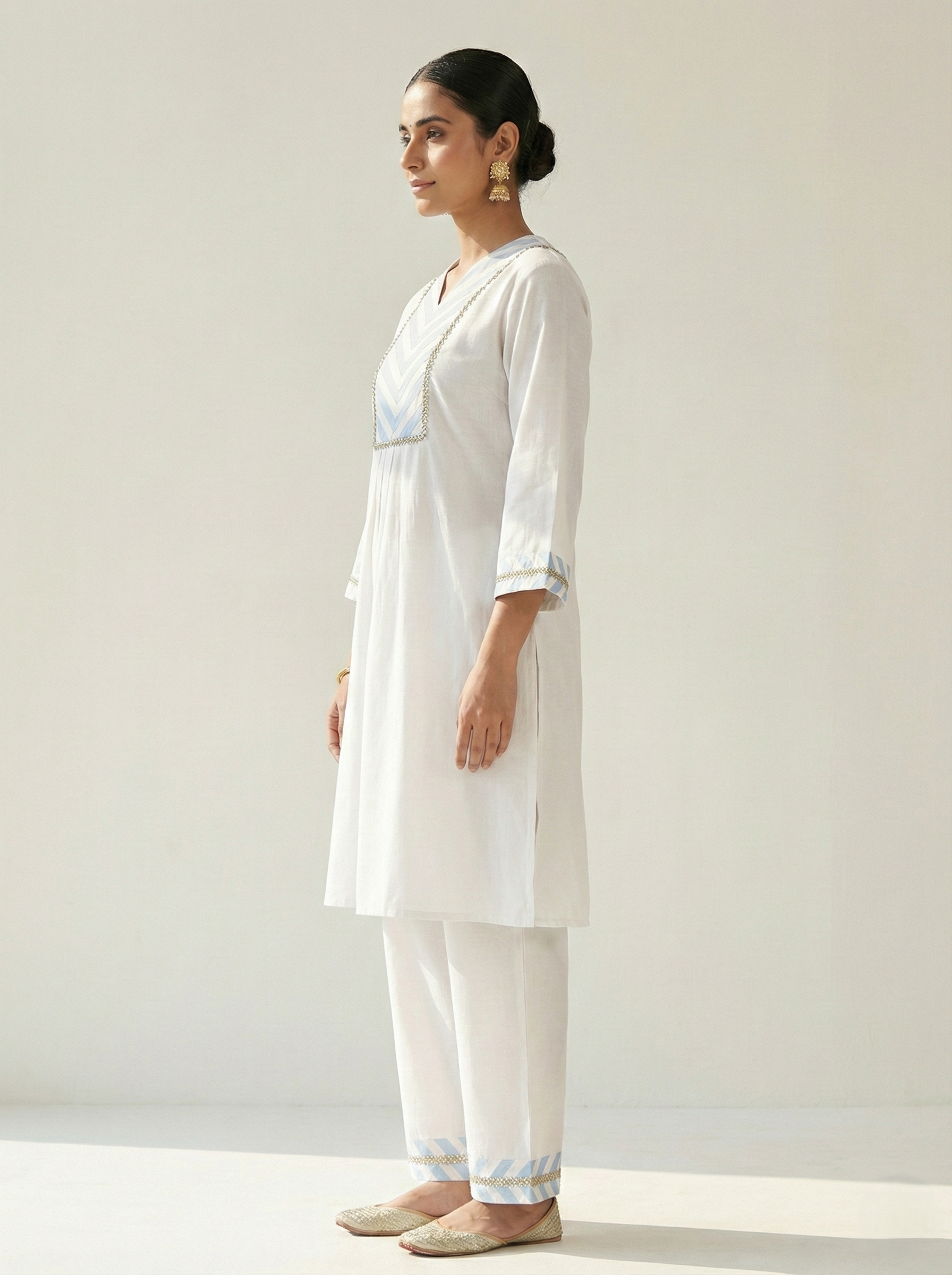 Blue and White Stripy Kurta Set