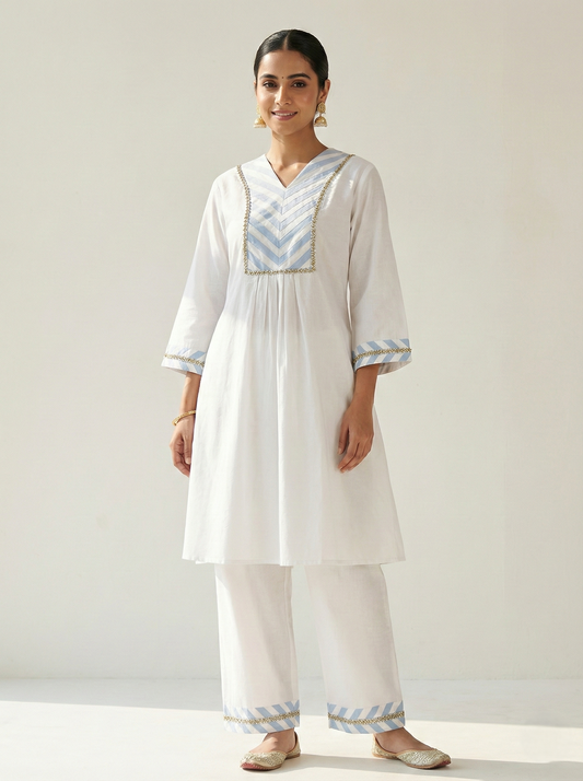 Blue and White Stripy Kurta Set