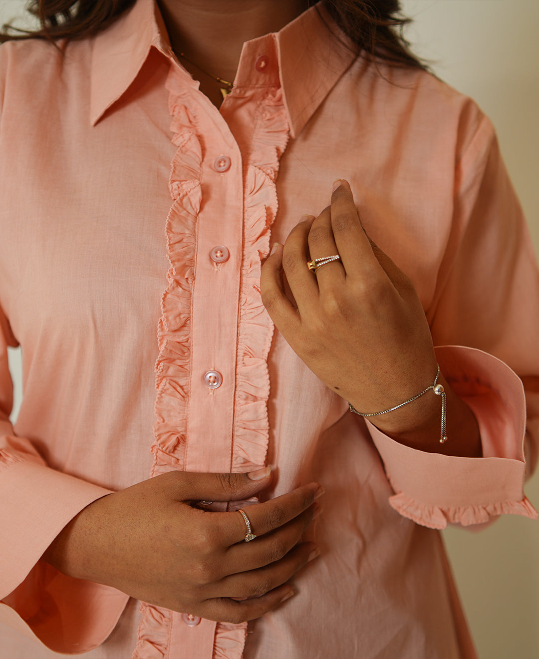 The Ruffle Affair (Cambridge Cotton Ruffled Detailing on Front & Cuff Shirt)