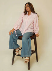 Self Pattern Loose Fit with Balloon Sleeve Shirt