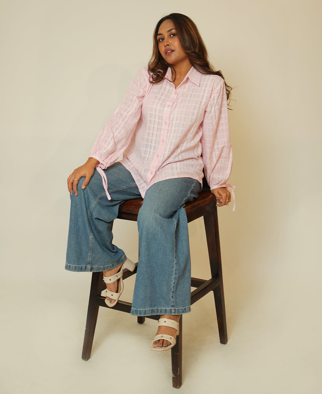 The Subtle Statement (Self Pattern Loose Fit with ballon Sleeve Shirt)