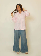 Self Pattern Loose Fit with Balloon Sleeve Shirt