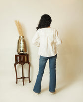 The Edge Cut (Self Line Cotton V Neck Shape with Edge Cut on Double Breasted Button Shirt)