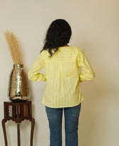 The Edge Cut (Self Line Cotton V Neck Shape with Edge Cut on Double Breasted Button Shirt)