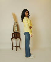 The Edge Cut (Self Line Cotton V Neck Shape with Edge Cut on Double Breasted Button Shirt)