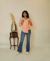 The Edge Cut (Self Line Cotton V Neck Shape with Edge Cut on Double Breasted Button Shirt)