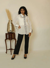 The Contrast Line – Pure Cambridge Cotton Contrast Ripping Shirt for Women
