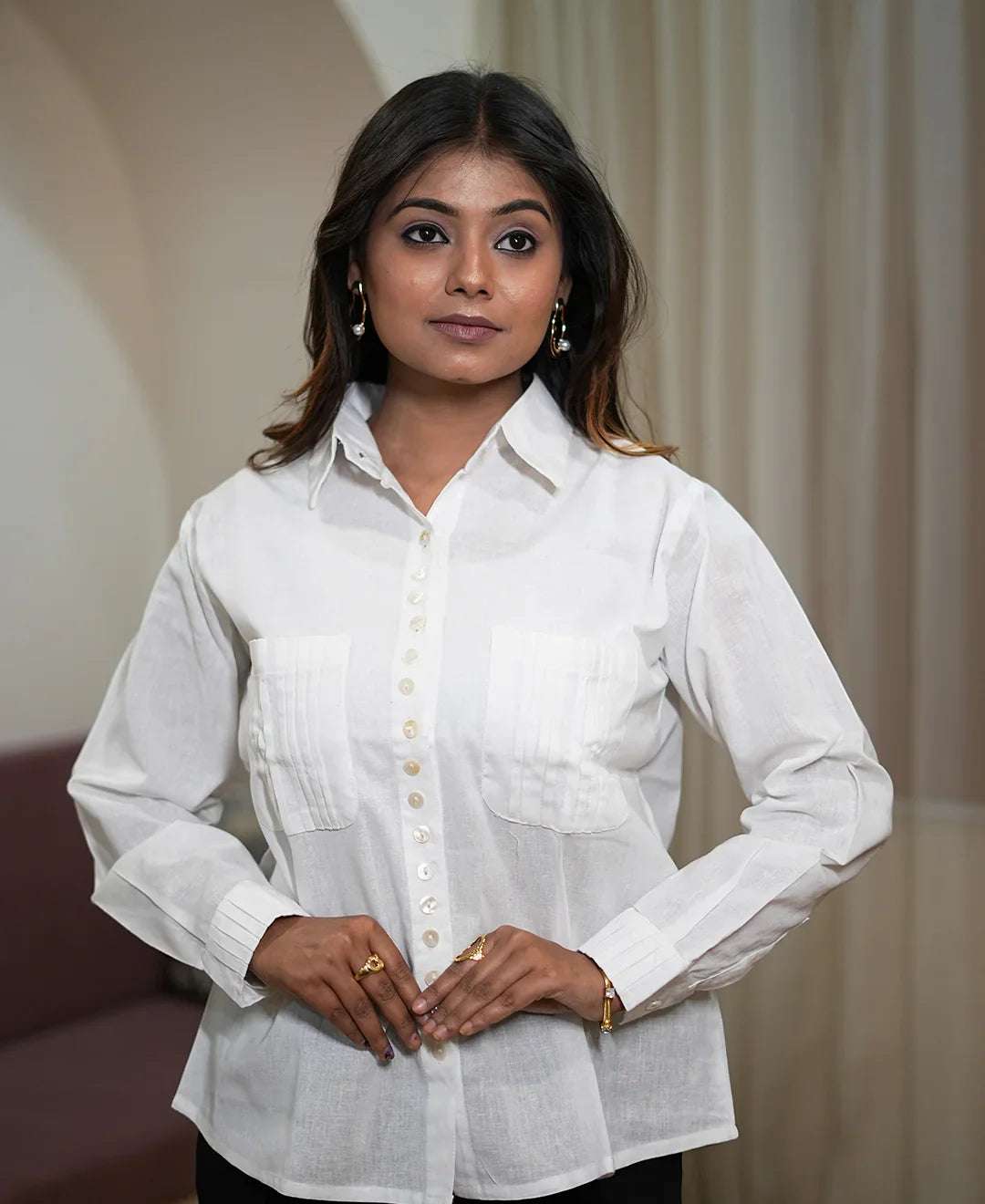 The Pinstripe Pocket (Organic Cotton Based Shirt with Big Pocket with Pintucks)
