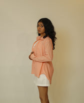 The Up & Down Elegance (Self Checks Cotton Based Pleated on Neck & Sleeves Shirt with Up & Down Elegance)