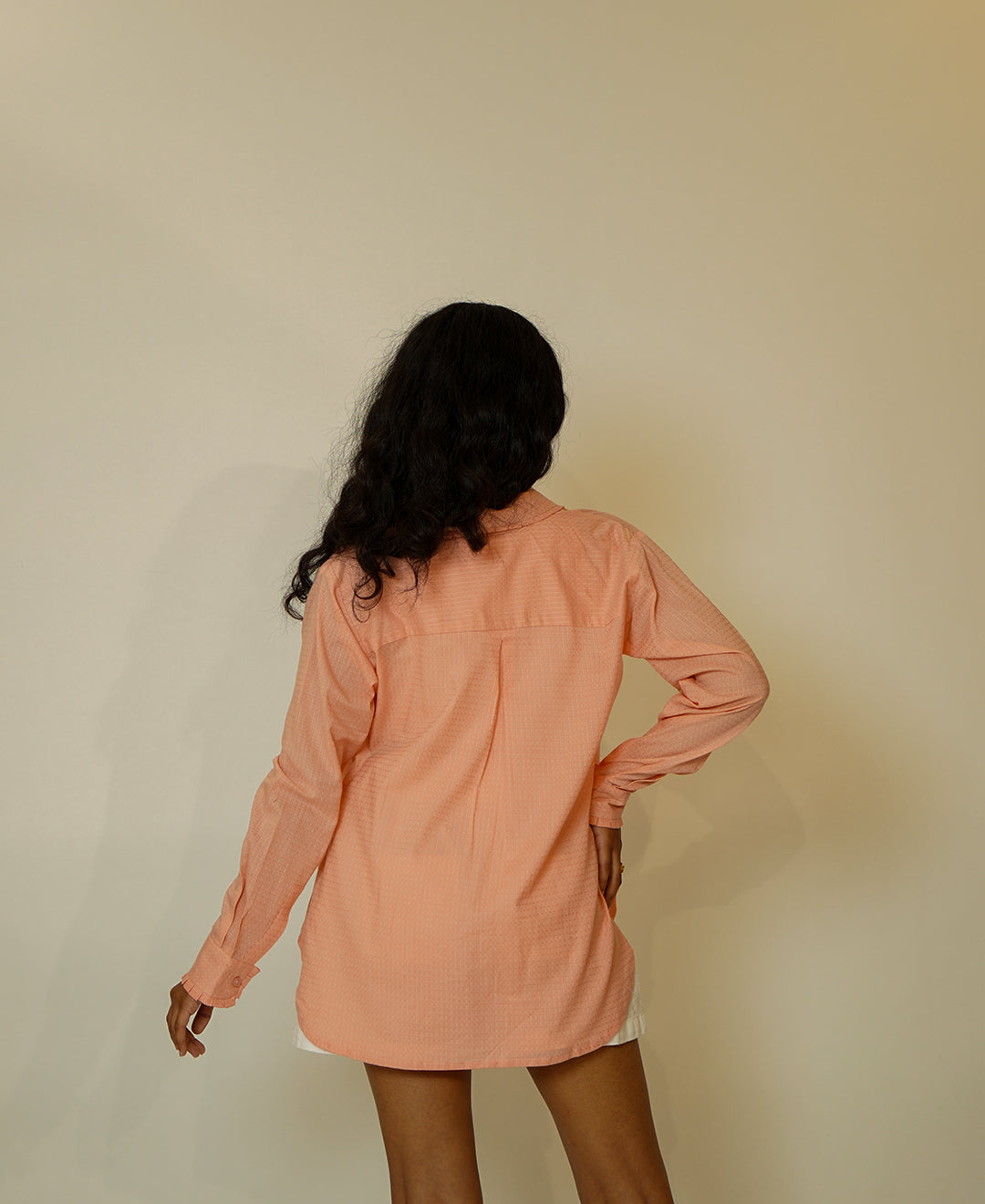 The Up & Down Elegance (Self Checks Cotton Based Pleated on Neck & Sleeves Shirt with Up & Down Elegance)