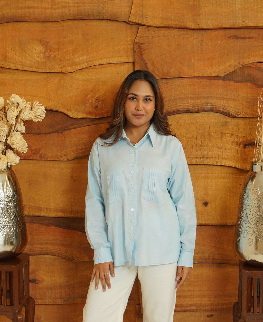 The Pinstripe Pocket (Organic Cotton Based Shirt with Big Pocket with Pintucks)