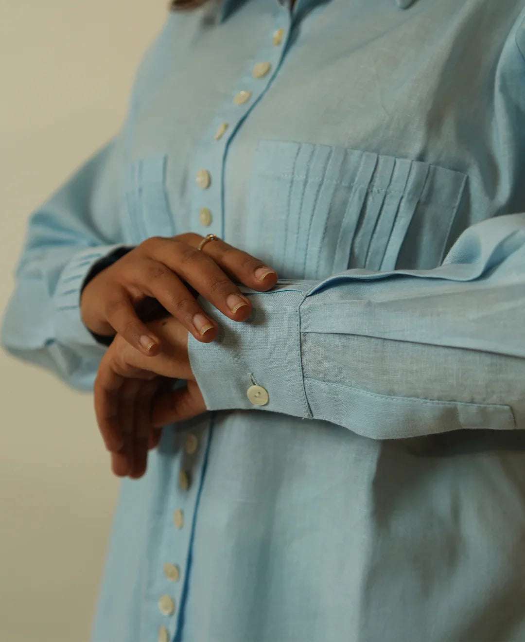 The Pinstripe Pocket (Organic Cotton Based Shirt with Big Pocket with Pintucks)