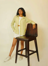 The Up & Down Elegance (Self Checks Cotton Based Pleated on Neck & Sleeves Shirt with Up & Down Elegance)
