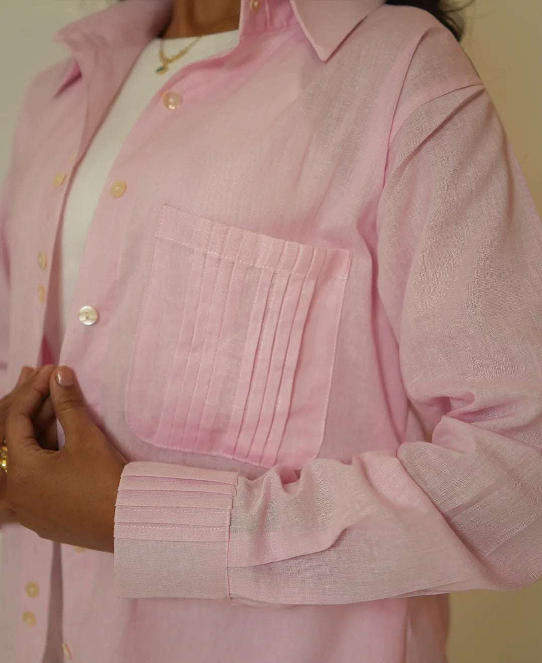 The Pinstripe Pocket (Organic Cotton Based Shirt with Big Pocket with Pintucks)