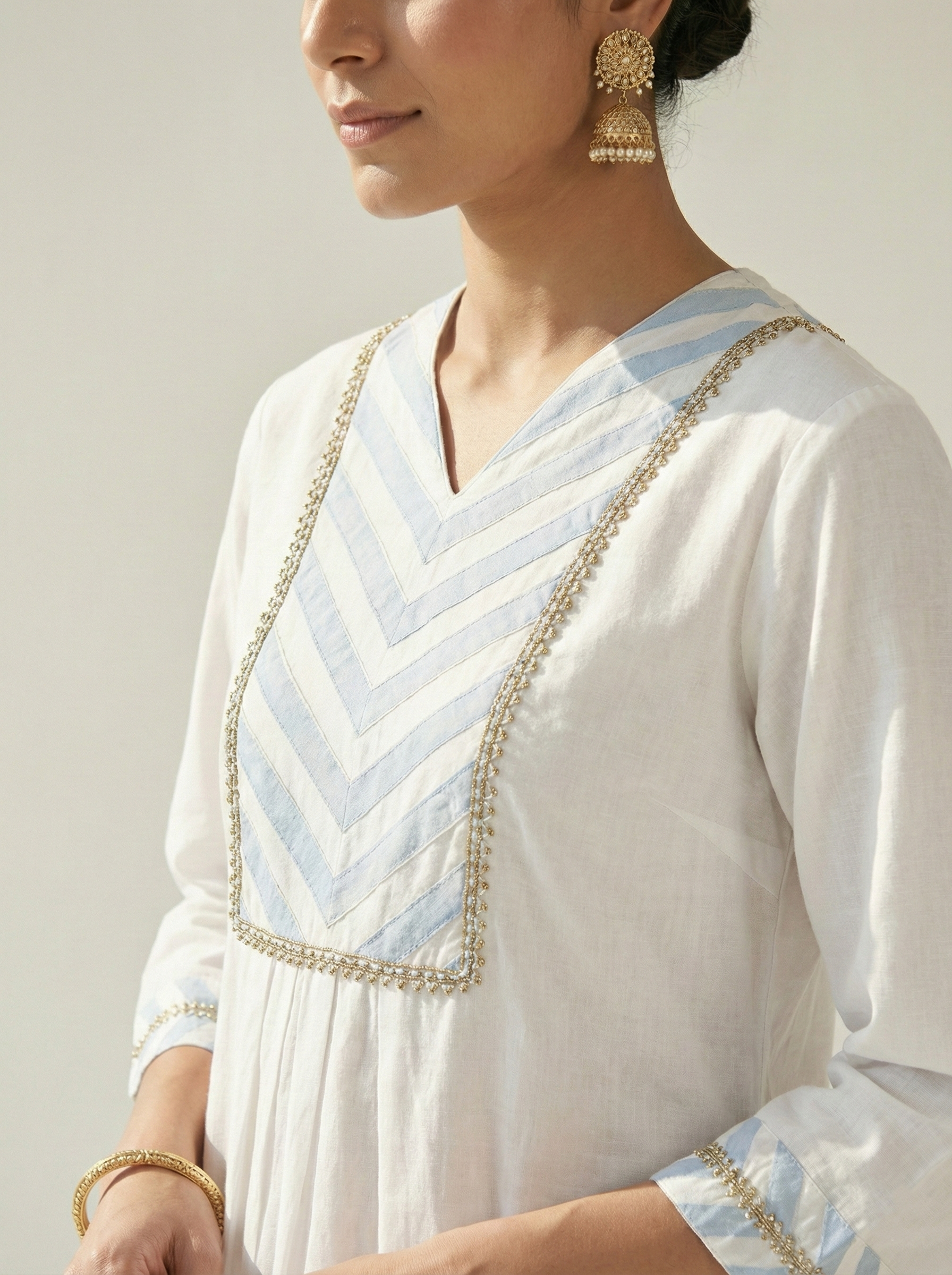 Blue and White Stripy Kurta Set